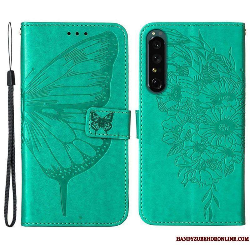 Housse Sony Xperia 1 IV Papillon avec Lanière