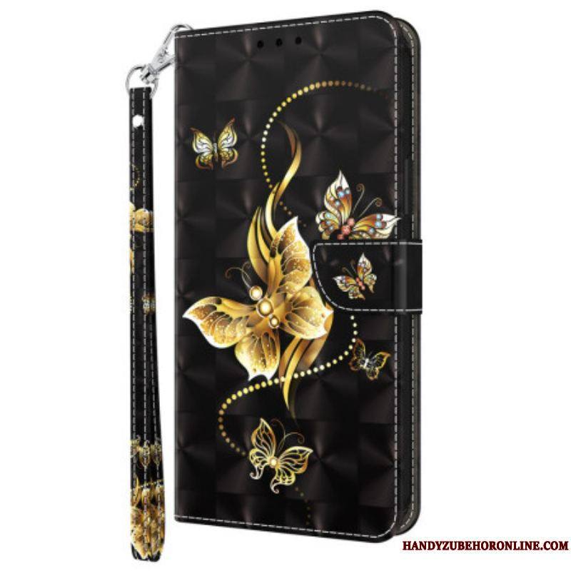 Housse Sony Xperia 5 IV Papillons Dorés à Lanière