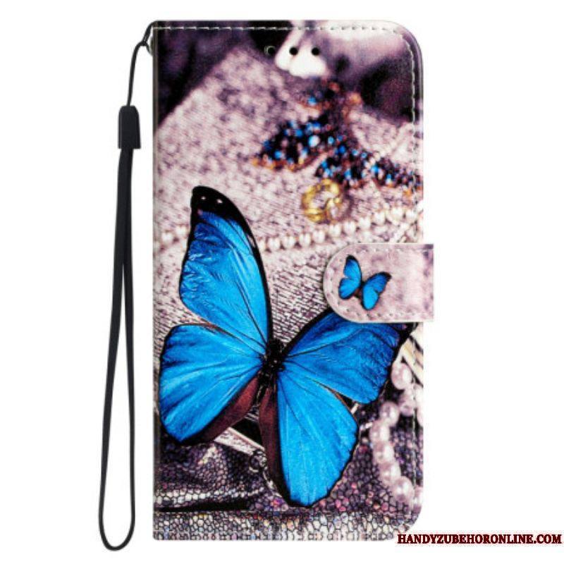 Housse Xiaomi Redmi A1 Papillon Bleu à Lanière