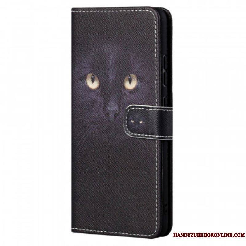 Housse Xiaomi Redmi Note 11 / 11s Yeux de Chat Noir à Lanière