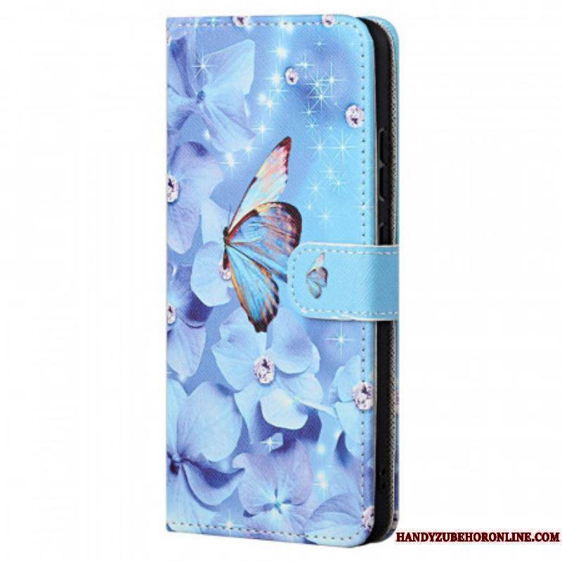 Housse Xiaomi Redmi Note 11 Pro / Note 11 Pro 5G Papillons Diamants à Lanière