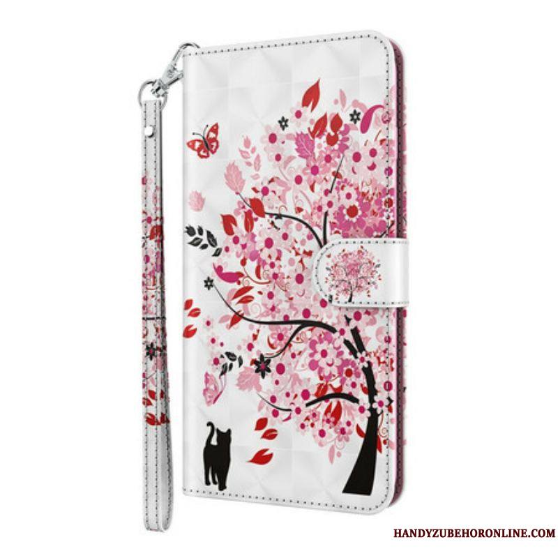 Housse iPhone 13 Mini Arbre Rose et Chat Noir