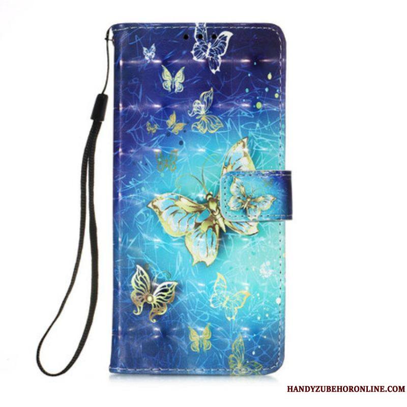 Housse iPhone 13 Mini Papillons Dorés Lanière