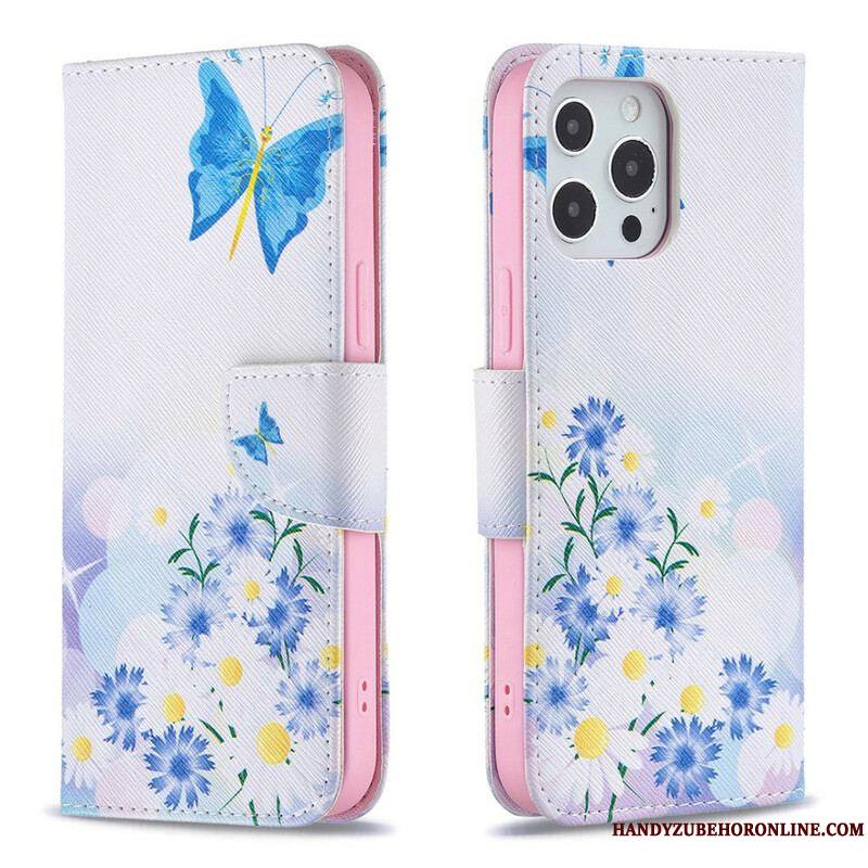 Housse iPhone 13 Pro Max Papillons et Fleurs Peints