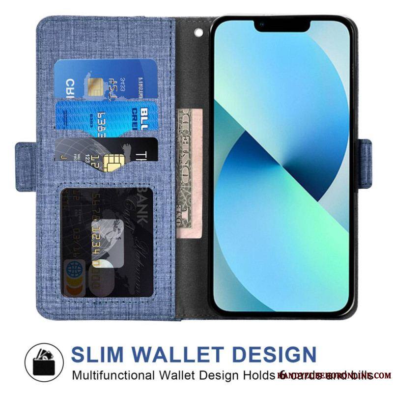 Housse iPhone 14 Jeans avec Porte-Cartes Rotatif