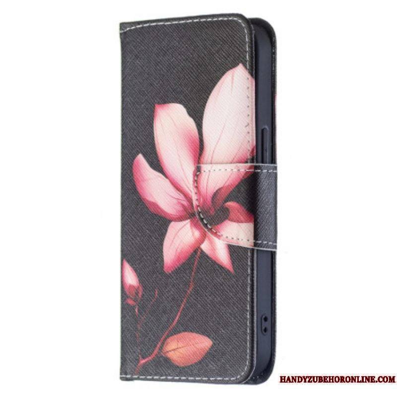 Housse iPhone 15 Fleur Rose sur Fond Noir