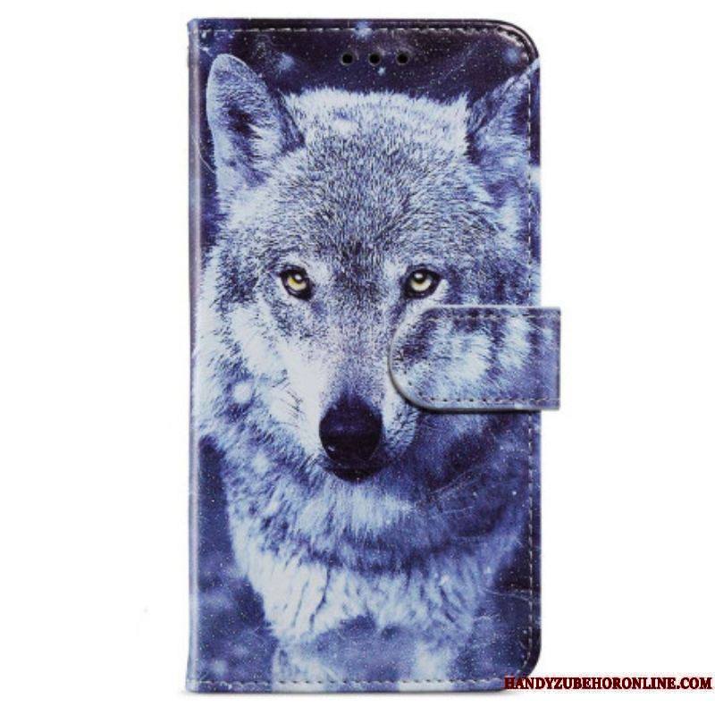 Housse iPhone 15 Loup Blanc à Lanière