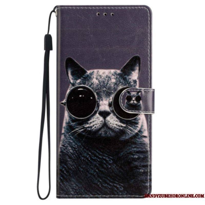 Housse iPhone 15 Plus Chat à Lunettes à Lanière