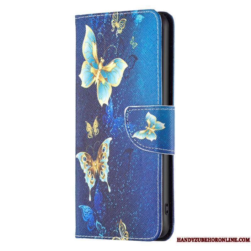 Housse iPhone 15 Plus Papillons sur Fond Bleu