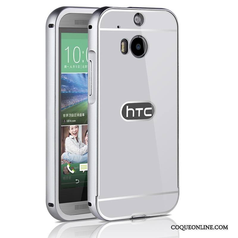 Htc One M8 Étui Coque De Téléphone Membrane Tempérer Argent Métal Protection