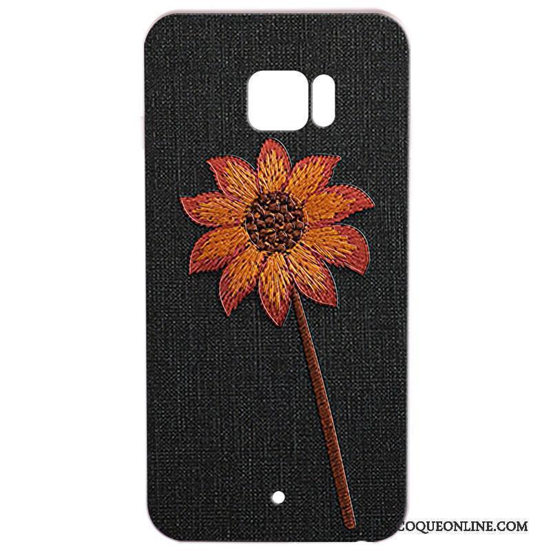 Htc U Ultra Coque De Téléphone Broderie Vintage Fleur Étui Noir Silicone