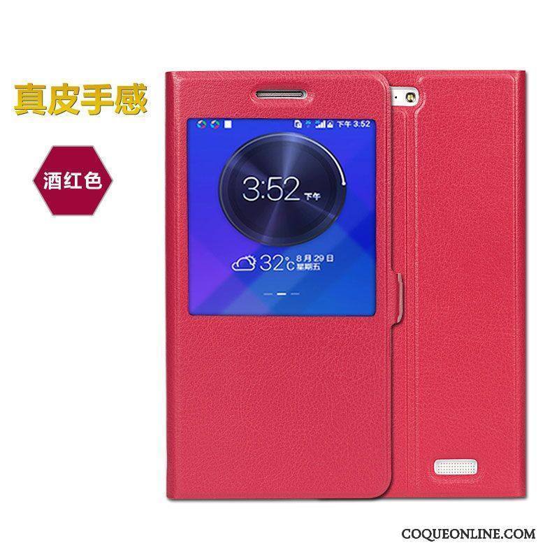 Huawei Ascend G7 Incassable Clamshell Étui Coque Rouge De Téléphone Étui En Cuir