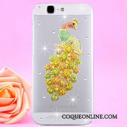 Huawei Ascend G7 Or Coque De Téléphone Étui Transparent Protection Strass Cou Suspendu