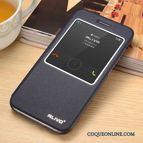 Huawei Ascend G7 Étui En Cuir Incassable Coque De Téléphone Clamshell Téléphone Portable Protection Bleu