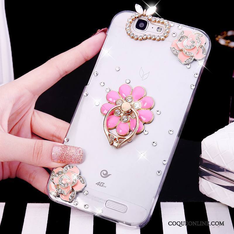 Huawei Ascend G7 Étui Rose Strass Coque De Téléphone Tendance Anneau