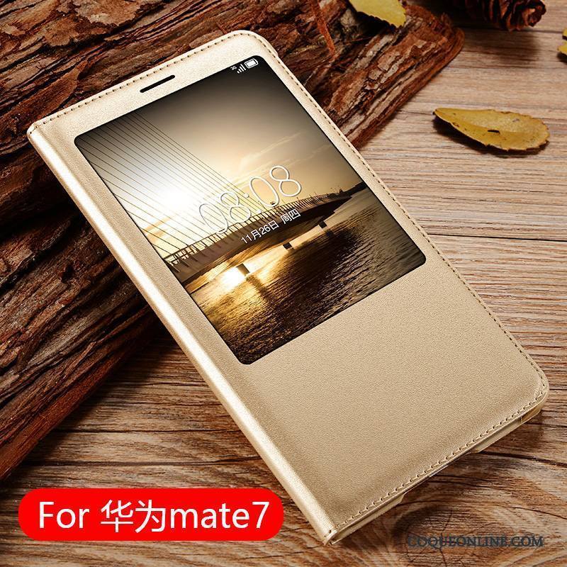 Huawei Ascend Mate 7 Coque De Téléphone Tendance Étui En Cuir Protection Or Clamshell Téléphone Portable