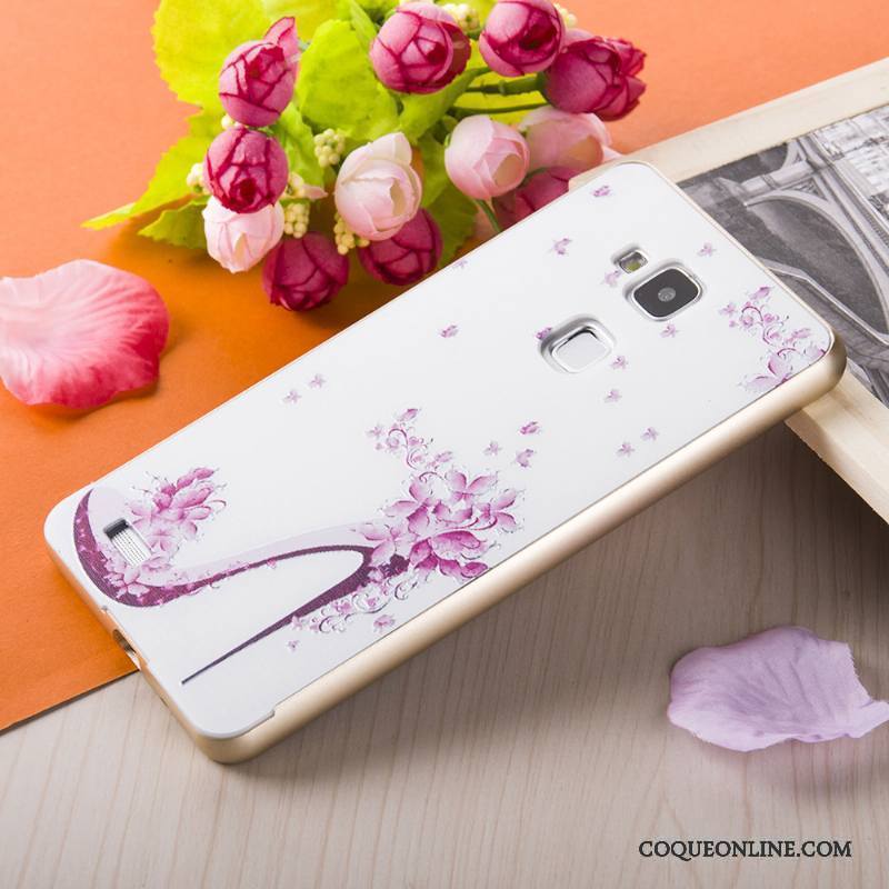 Huawei Ascend Mate 7 Coque Gaufrage Or Border Téléphone Portable Peinture Métal Rose