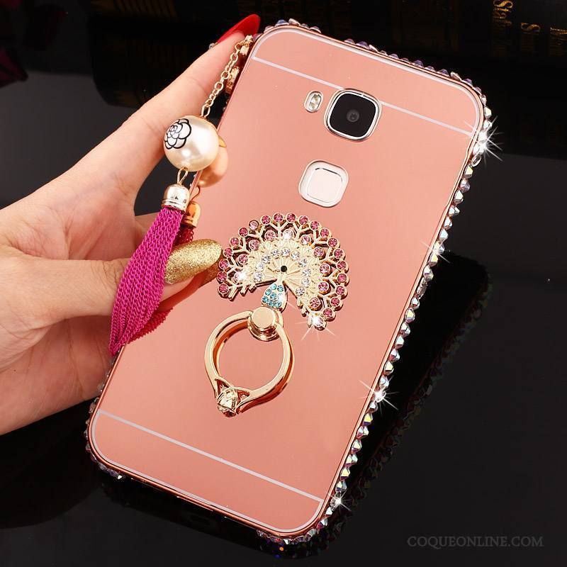 Huawei G7 Plus Coque De Téléphone Métal Incassable Border Strass Difficile Rose