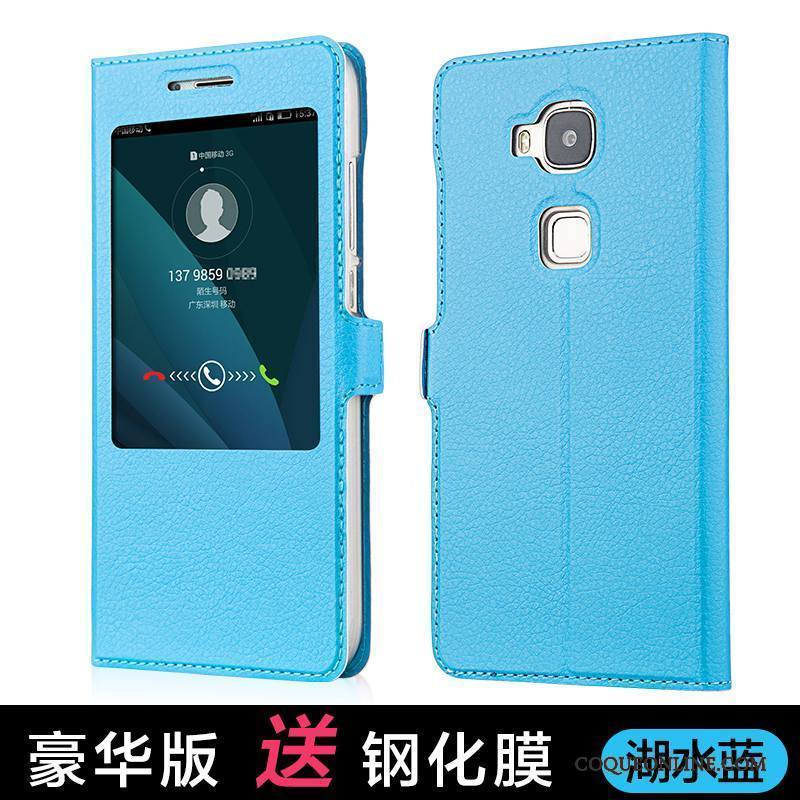 Huawei G7 Plus Coque Téléphone Portable Étui Étui En Cuir De Téléphone Bleu Clair Housse