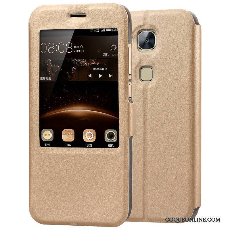 Huawei G7 Plus Étui En Cuir Coque De Téléphone Clamshell Or Protection