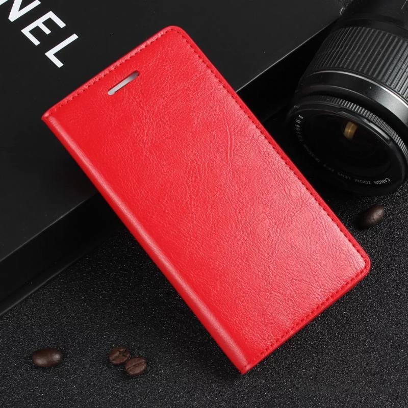 Huawei G9 Plus Clamshell Étui Cuir Véritable Étui En Cuir Coque De Téléphone Rouge Incassable