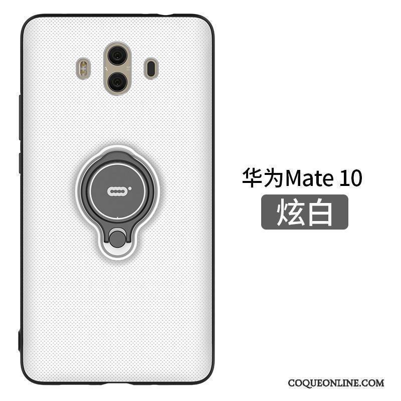 Huawei Mate 10 Coque Anneau Incassable Blanc Support Silicone Une Agrafe Étui