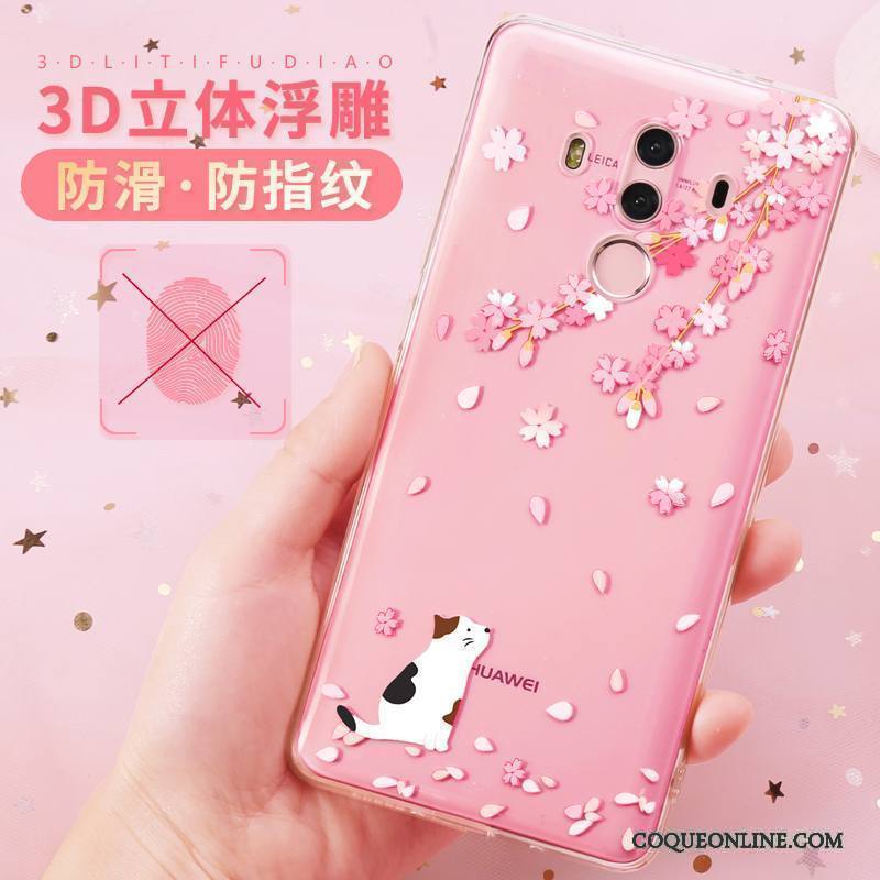 Huawei Mate 10 Coque Silicone Tout Compris Rose Transparent Lapin Étui