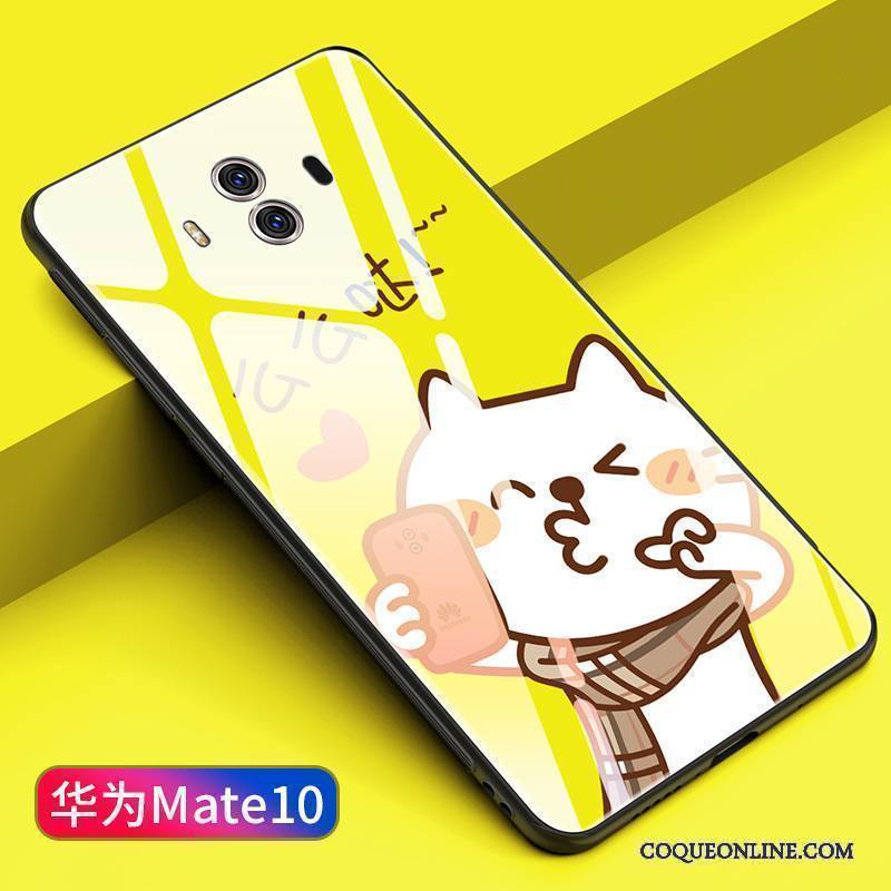 Huawei Mate 10 Coque Verre Créatif Personnalité Tout Compris Silicone Jaune Miroir