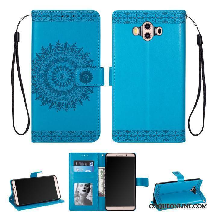 Huawei Mate 10 Housse Portefeuille Coque De Téléphone Carte Protection Bleu Téléphone Portable