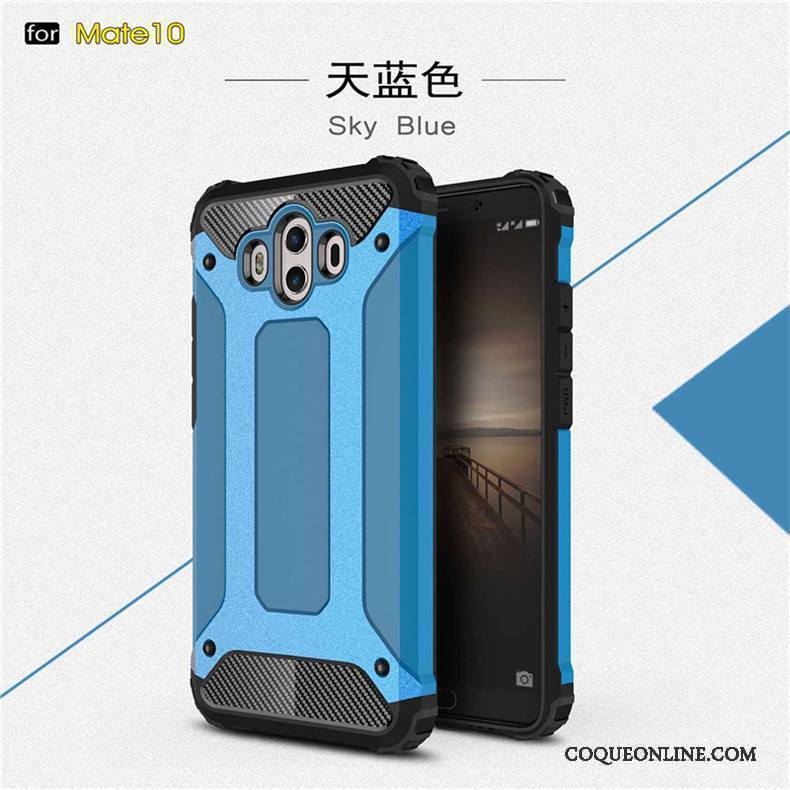 Huawei Mate 10 Incassable Coque De Téléphone Bleu Clair Étui Trois Défenses Silicone Lustre