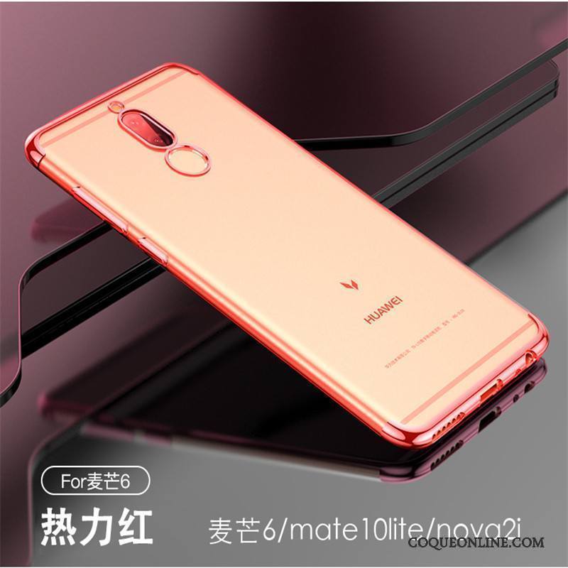 Huawei Mate 10 Lite Coque Tout Compris Fluide Doux Placage Transparent Rouge Incassable Silicone