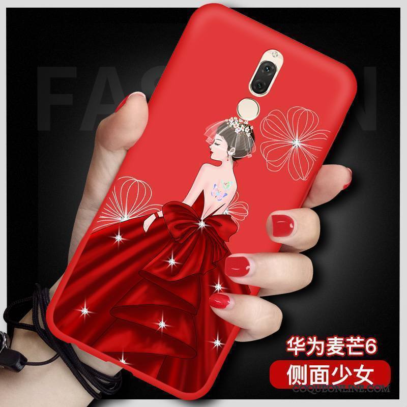 Huawei Mate 10 Lite Ornements Suspendus Protection Rouge Dessin Animé Étui Fluide Doux Coque De Téléphone