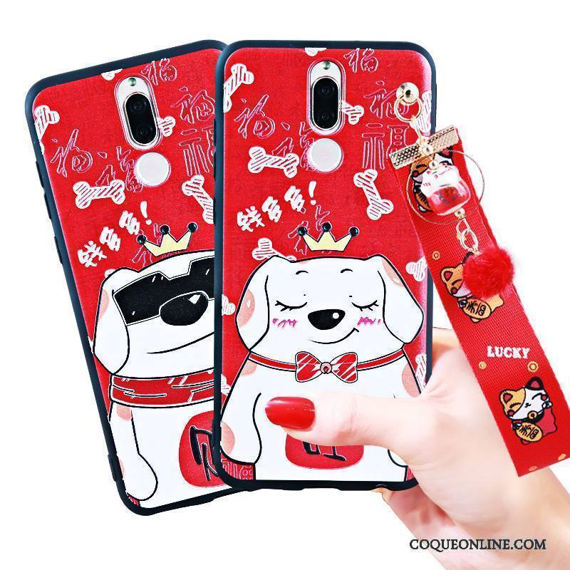 Huawei Mate 10 Lite Rouge Coque De Téléphone Incassable Gaufrage Richesse Fluide Doux Chat