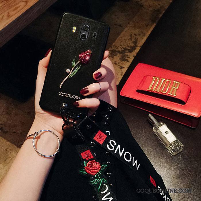 Huawei Mate 10 Noir Rouge Coque De Téléphone Étui Cou Suspendu Ornements Suspendus Silicone