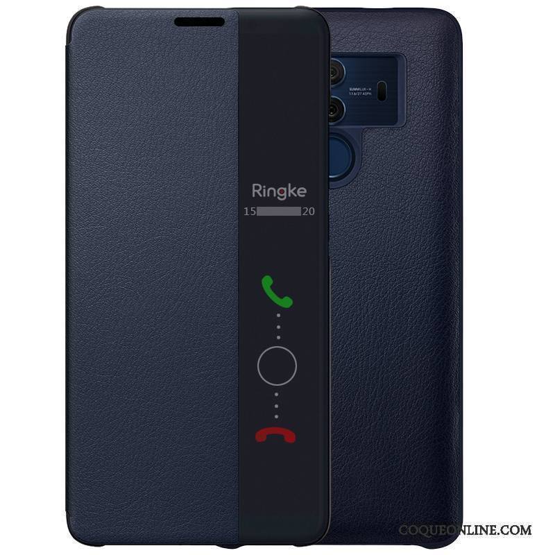 Huawei Mate 10 Pro Coque De Téléphone Cuir Véritable Clamshell Étui Étui En Cuir Protection Bleu