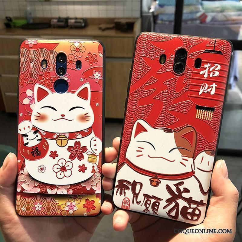 Huawei Mate 10 Pro Rouge Coque Chat Fluide Doux Richesse Tendance De Téléphone