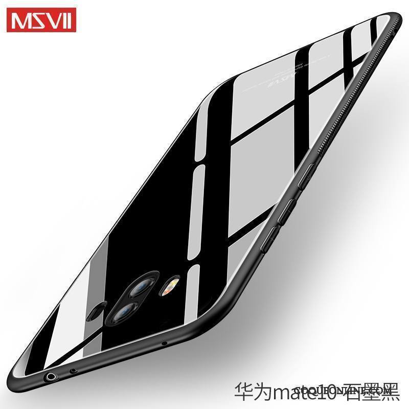 Huawei Mate 10 Tout Compris Verre Trempé Légère Couvercle Arrière Silicone Noir Coque De Téléphone