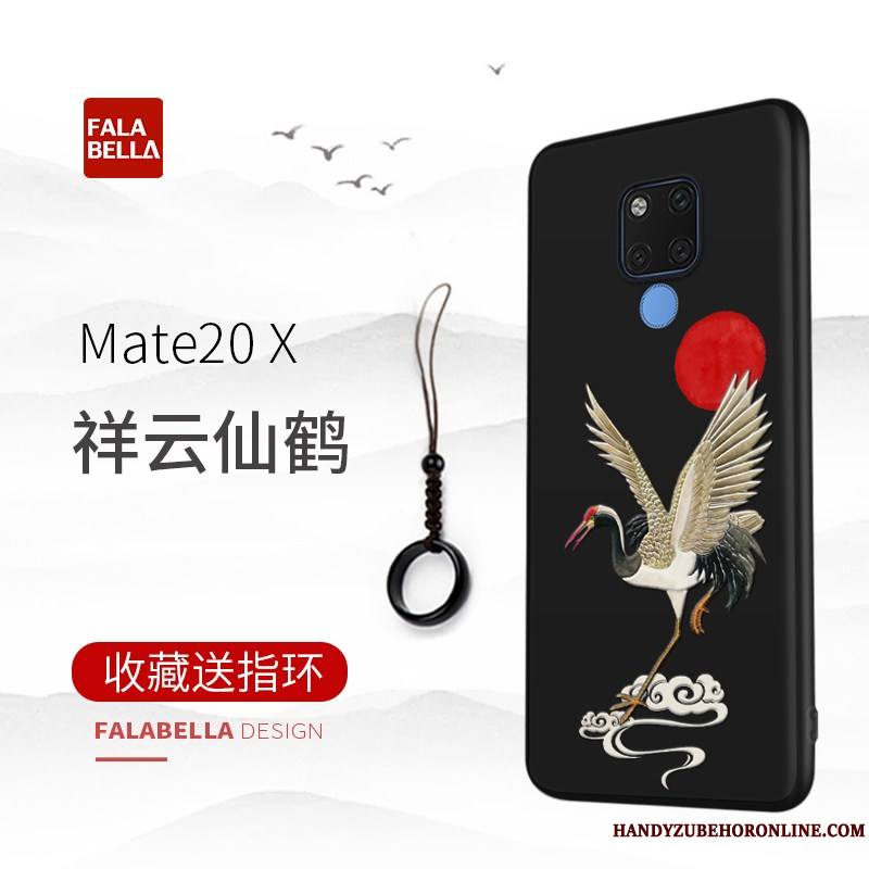 Huawei Mate 20 X Coque De Téléphone Gaufrage Étui Luxe Noir Authentique Très Mince