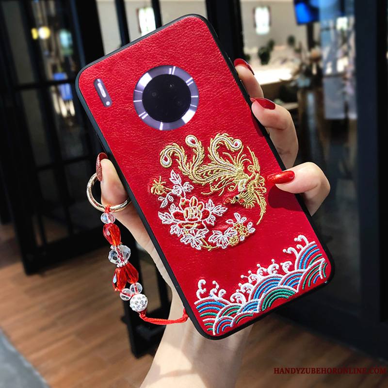 Huawei Mate 30 Amoureux Délavé En Daim Coque De Téléphone Silicone Style Chinois Broderie Gaufrage