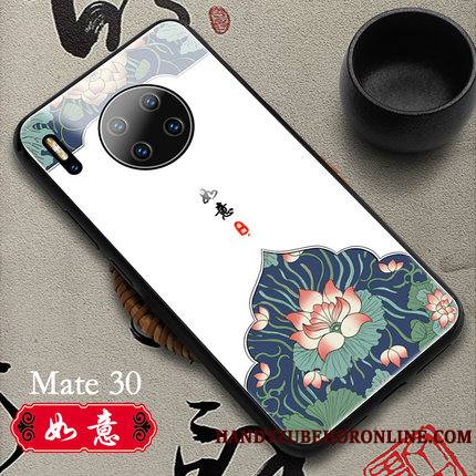 Huawei Mate 30 Coque De Téléphone Authentique Verre Blanc Style Chinois