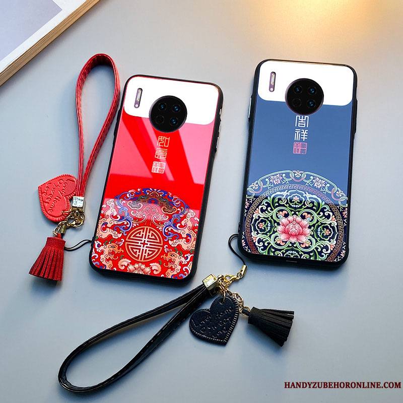 Huawei Mate 30 Coque De Téléphone Étui Net Rouge Rat Silicone Verre Style Chinois