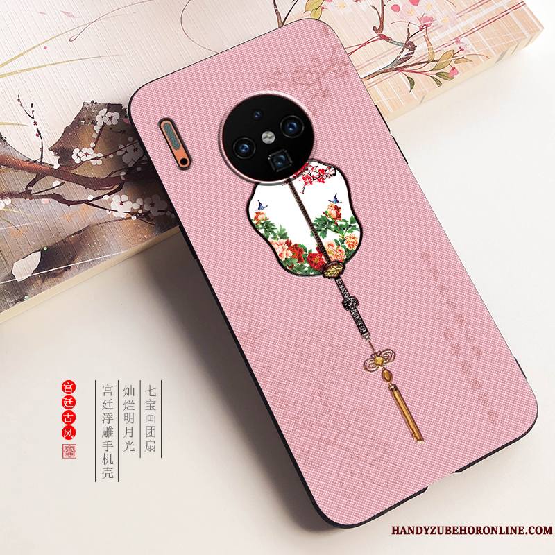 Huawei Mate 30 Coque Rose Palais Étui Silicone Fluide Doux Net Rouge Vent