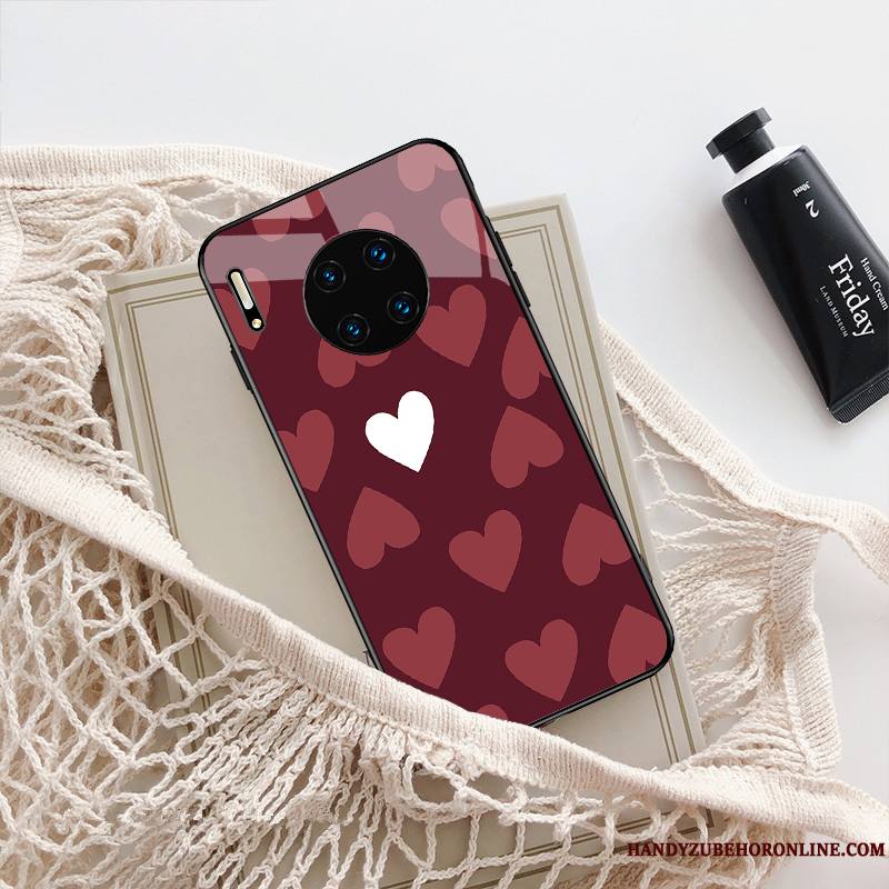 Huawei Mate 30 Coque Tout Compris Miroir Tendance Charmant Étui Amour Rouge