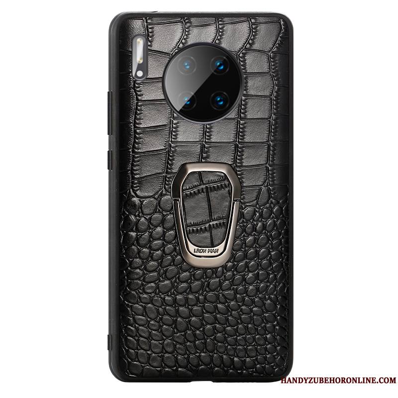 Huawei Mate 30 Cuir Véritable Noir Luxe Protection Support Coque De Téléphone Magnétisme