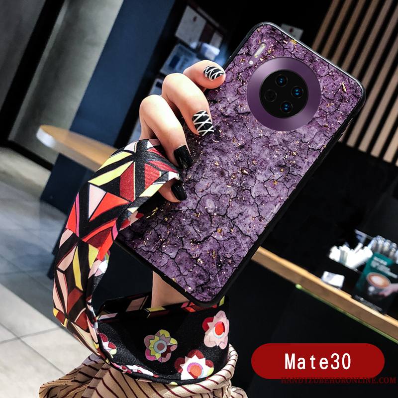 Huawei Mate 30 Ornements Suspendus Silicone Coque De Téléphone Violet Protection Vintage Grand