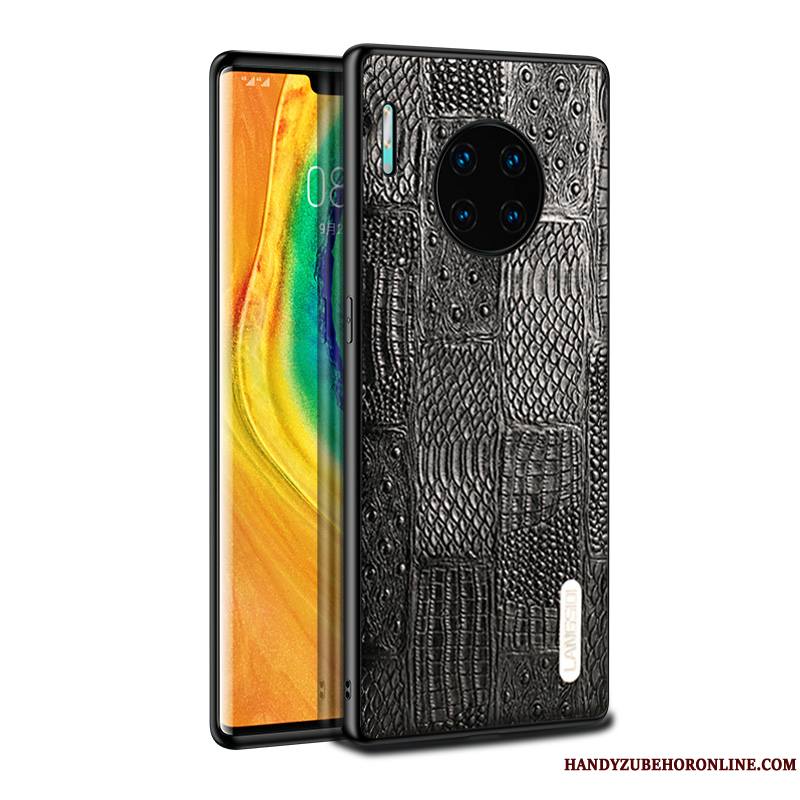 Huawei Mate 30 Pro Business Luxe Noir Cuir Coque De Téléphone Tout Compris Cuir Véritable