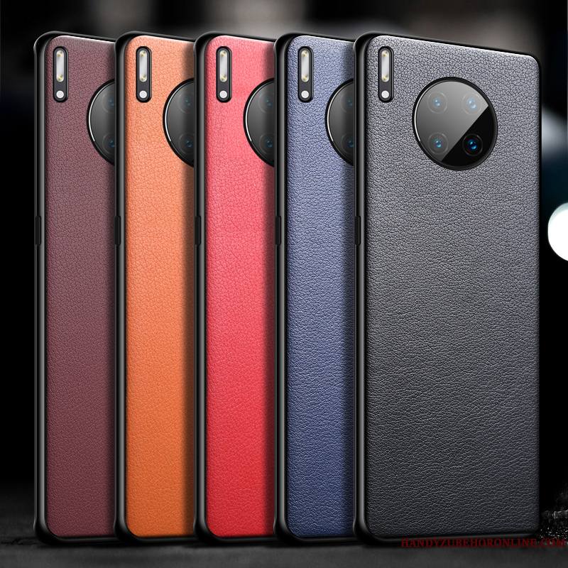 Huawei Mate 30 Pro Coque Cuir Véritable Silicone Fluide Doux Incassable Cuir Haut Protection