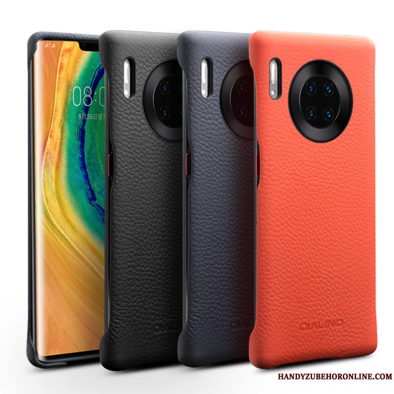 Huawei Mate 30 Pro Coque De Téléphone Cuir Véritable Couvercle Arrière Téléphone Portable Étui En Cuir Rouge Mode