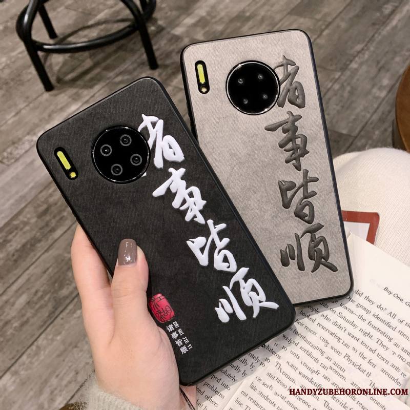 Huawei Mate 30 Pro Coque Noir Style Chinois Créatif Protection Personnalité Incassable Silicone