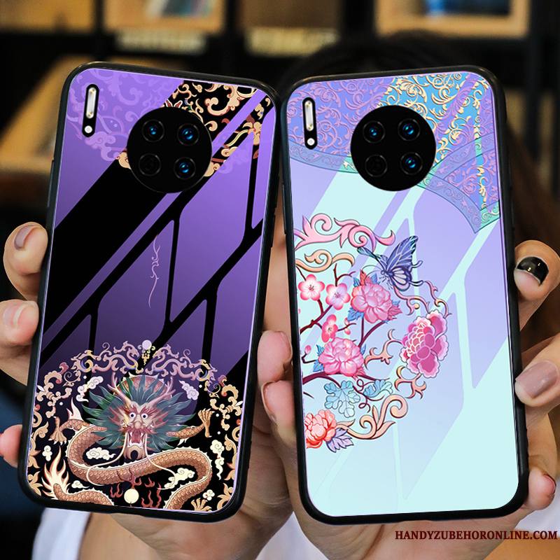 Huawei Mate 30 Pro Coque Étui Violet Personnalité Protection Style Chinois Incassable Amoureux